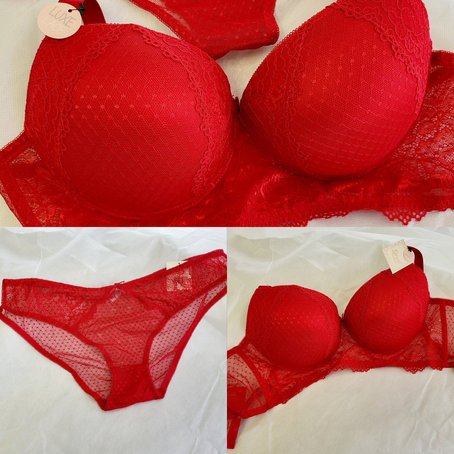 Trendy Red Lace Bra/Thong Set Curvy Queen Size