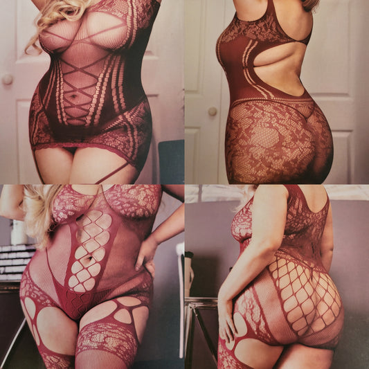 Wine Mixed Styles Sexy Body Stockings Curvy Queen Size