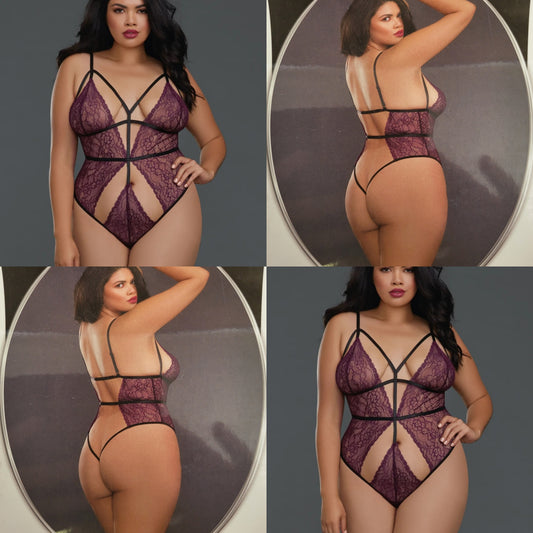 Purple Lace Sexy Teddy Curvy Queen Size