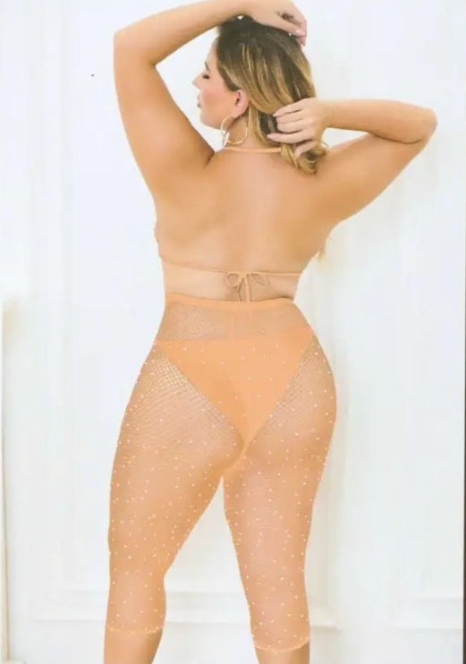 Sexy 2 PC Rhinestone  Bikini Capri Set Curvy Queen Size