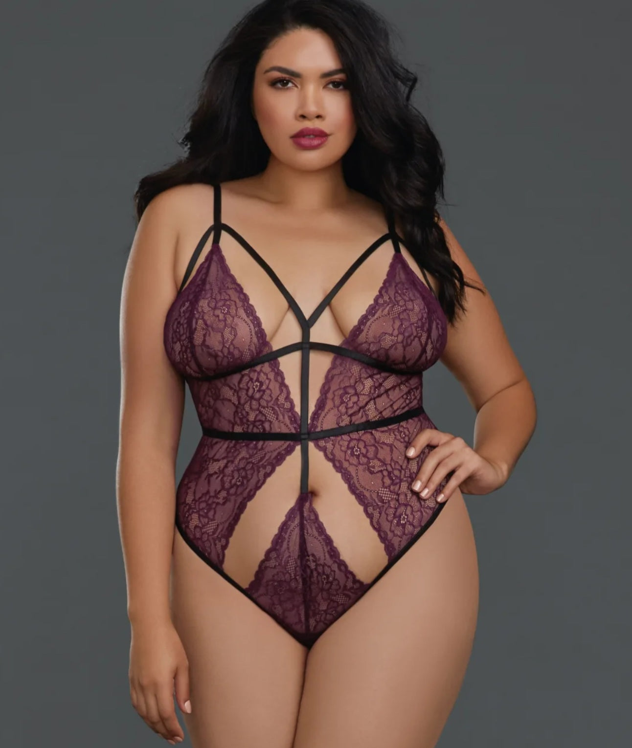 Purple Lace Sexy Teddy Curvy Queen Size